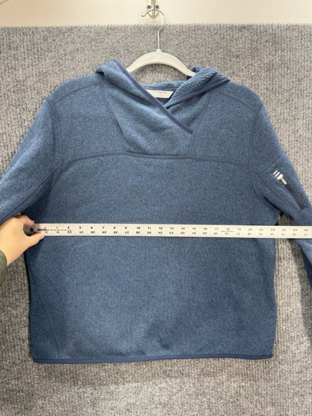 Stio Sweetwater Fleece Hoodie Pullover Womens XL Heather Blue Zip Pocket Casual - Picture 9 of 10